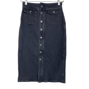 Madewell Denim Button-Front Flap-Pocket Midi Skirt in Lunar Wash Size 00